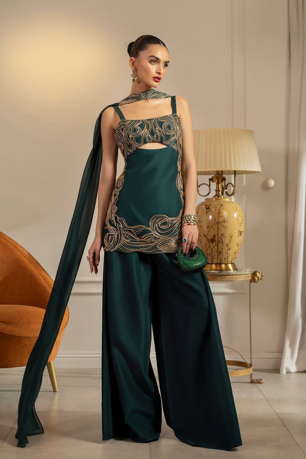 Erum Khan | Elan Formals | Emerald Noir by Erum Khan - Designer Dress  - Type : Ladies Clothes - Available at Libayah - 100% Original 