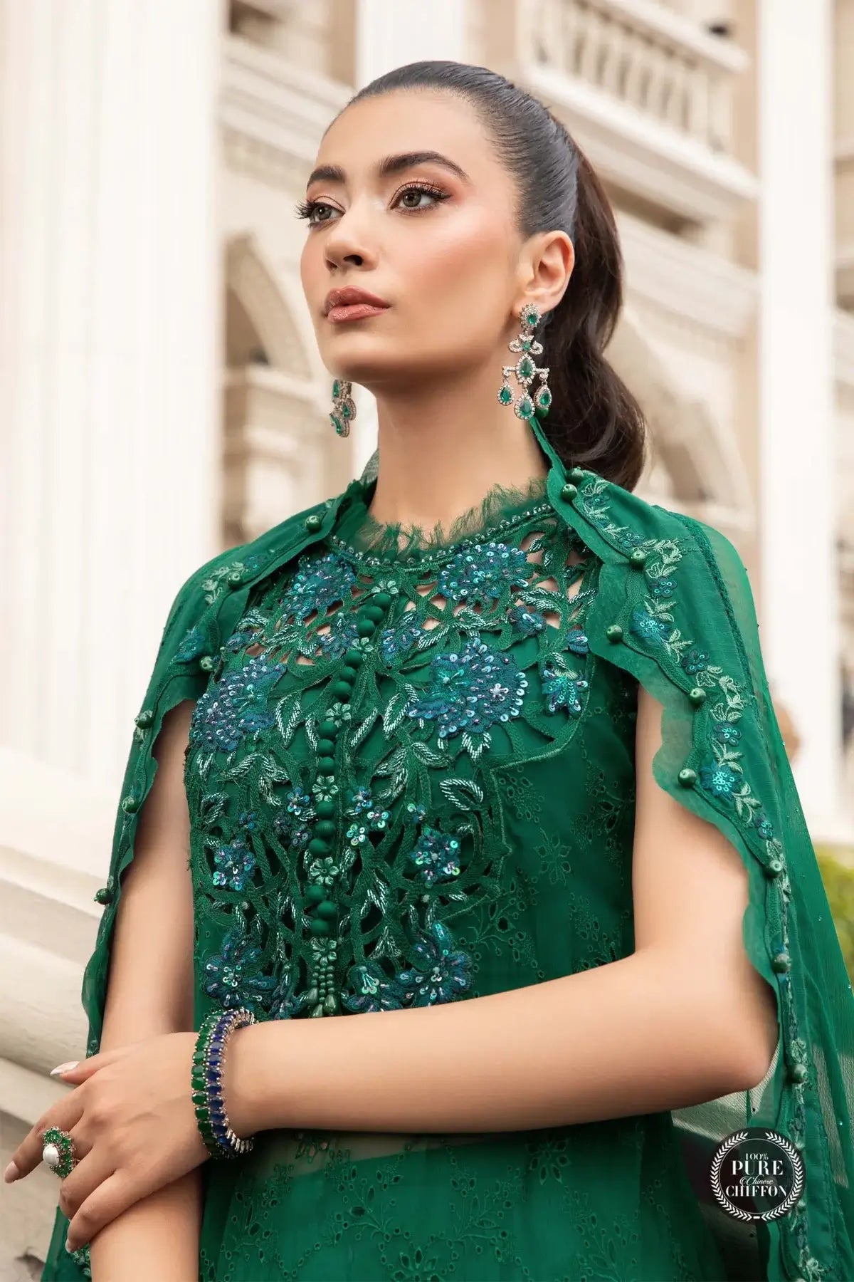 Maria B | Luxury Chiffon Collection | Emerald Green