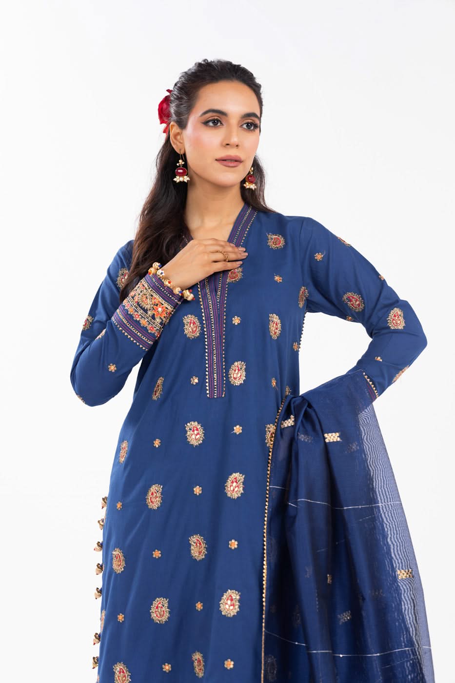 AlKaram | Festive Summer 25 | FC-2A-25-Dark Blue by Alkaram - Designer Dress - Type: Ladies Clothes - Available at Libayah - 100% Original