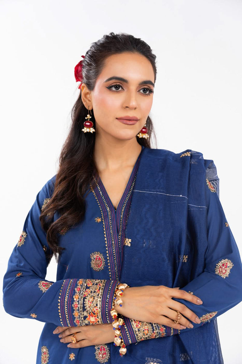 AlKaram | Festive Summer 25 | FC-2A-25-Dark Blue by Alkaram - Designer Dress - Type: Ladies Clothes - Available at Libayah - 100% Original