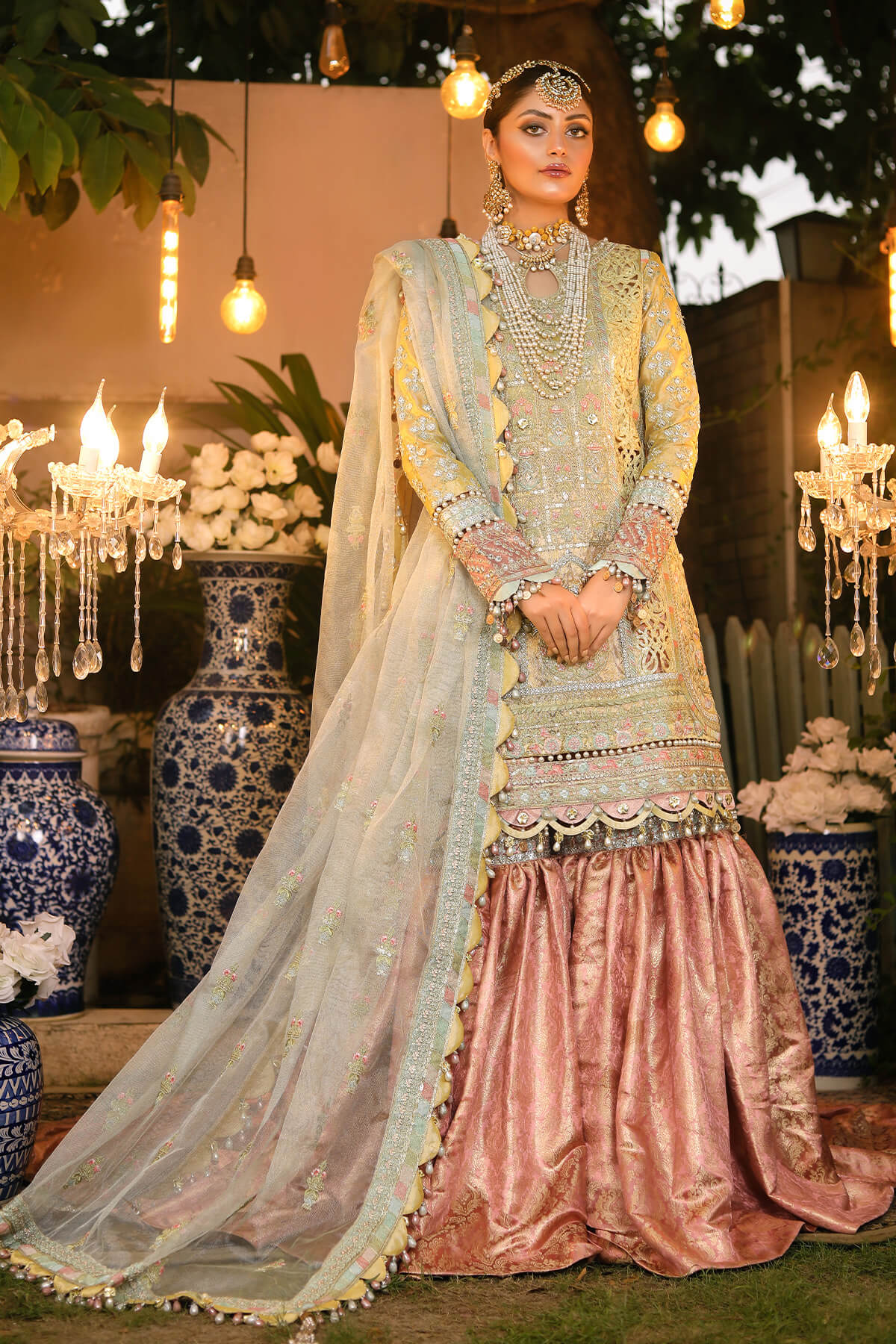 Raeesa Premium | Wajadan Wedding Formals | WD-4 Lemon Chiffon