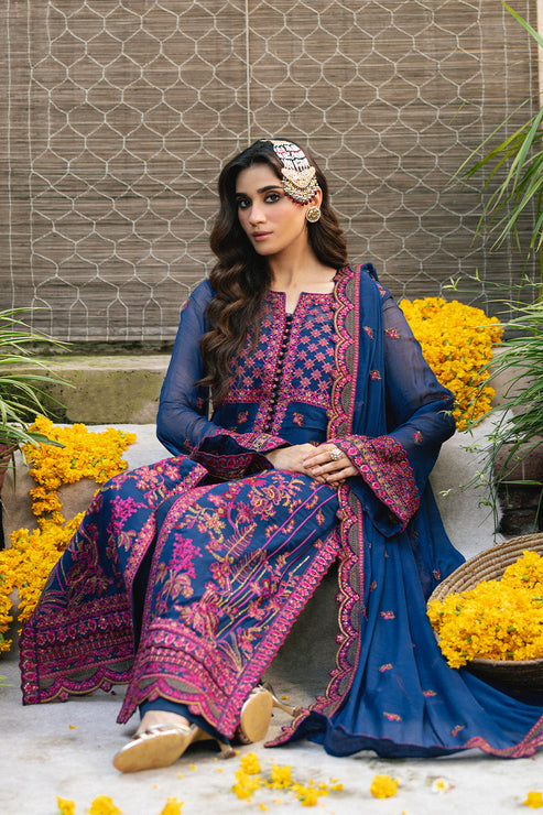 Maryum N Maria | Gulnaar Formals | 3 Piece Embroidered Chiffon ROKSANA - FSU5653 by Maryum N Maria - Designer Dress  - Type : Ladies Clothes - Available at Libayah - 100% Original 