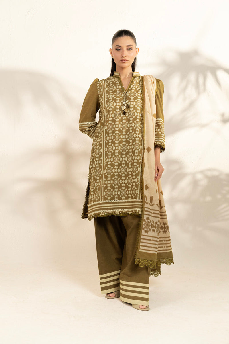 FW-162.1-25-1-Olive Green – authentic Pakistani dress from the Al Karam Winter 25 collection for women in the UK