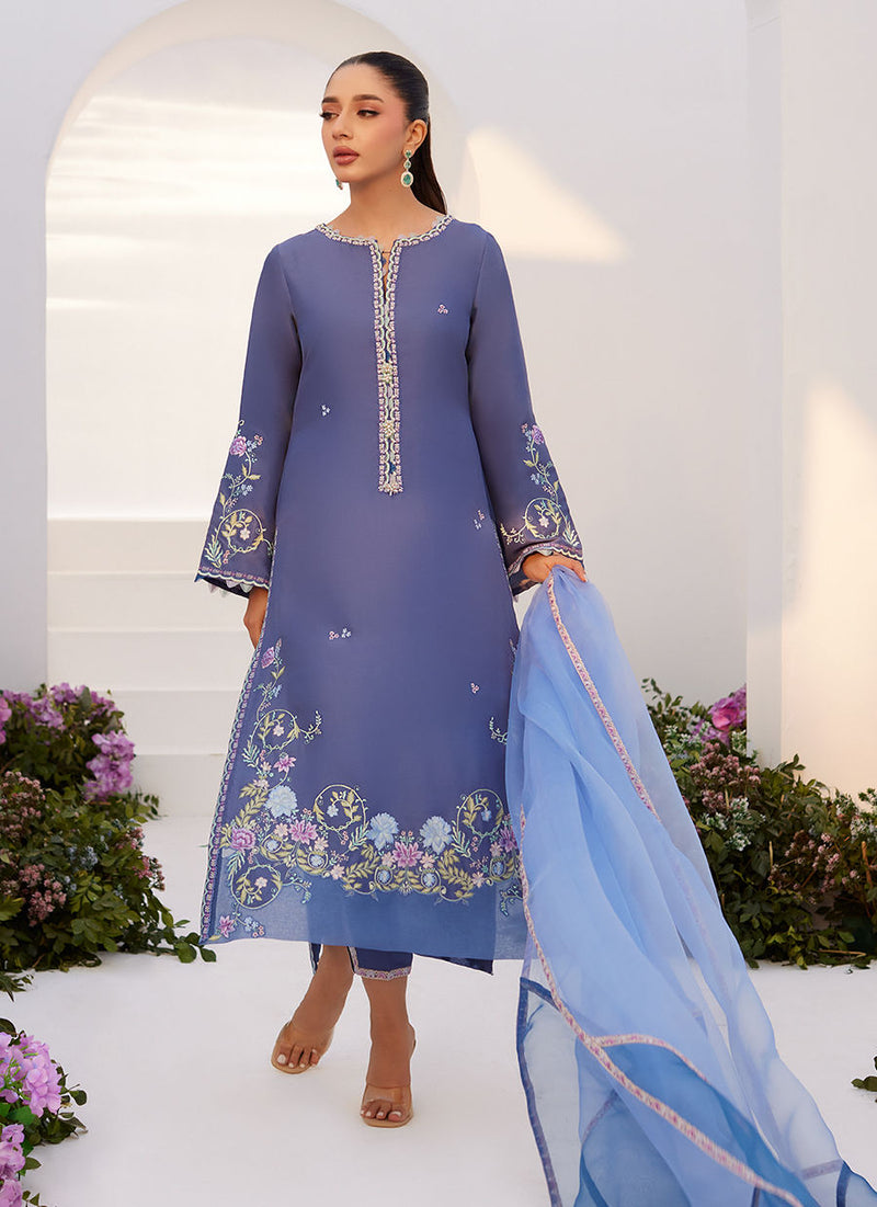 Farah Talib Aziz | Zaza Luxe Pret 24 | ALO BLUE EMBROIDERED SHIRT AND DUPATTA by Farah Talib Aziz - Designer Dress - Type: Ladies Clothes - Available at Libayah - 100% Original