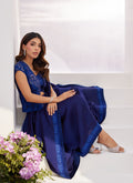 Farah Talib Aziz | Zaza Luxe Pret 24 | OCEAN NAVY DRAPED SAREE WITH CUTWORK EMBELLISHED CAPE by Farah Talib Aziz - Designer Dress - Type: Ladies Clothes - Available at Libayah - 100% Original