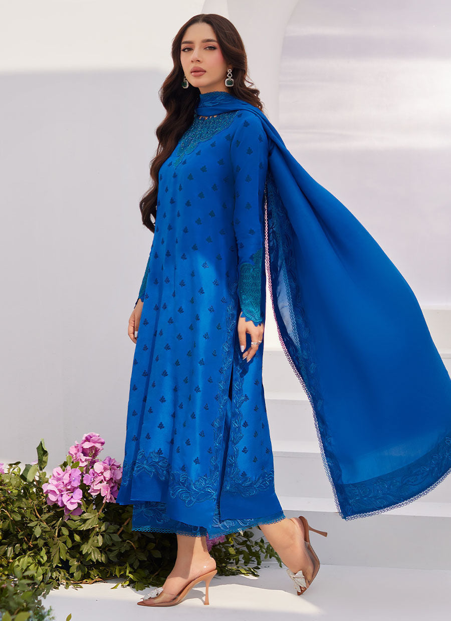 Farah Talib Aziz | Zaza Luxe Pret 24 | CHARR BLUE EMBROIDERED RAW SILK SHIRT AND DUPATTA by Farah Talib Aziz - Designer Dress - Type: Ladies Clothes - Available at Libayah - 100% Original