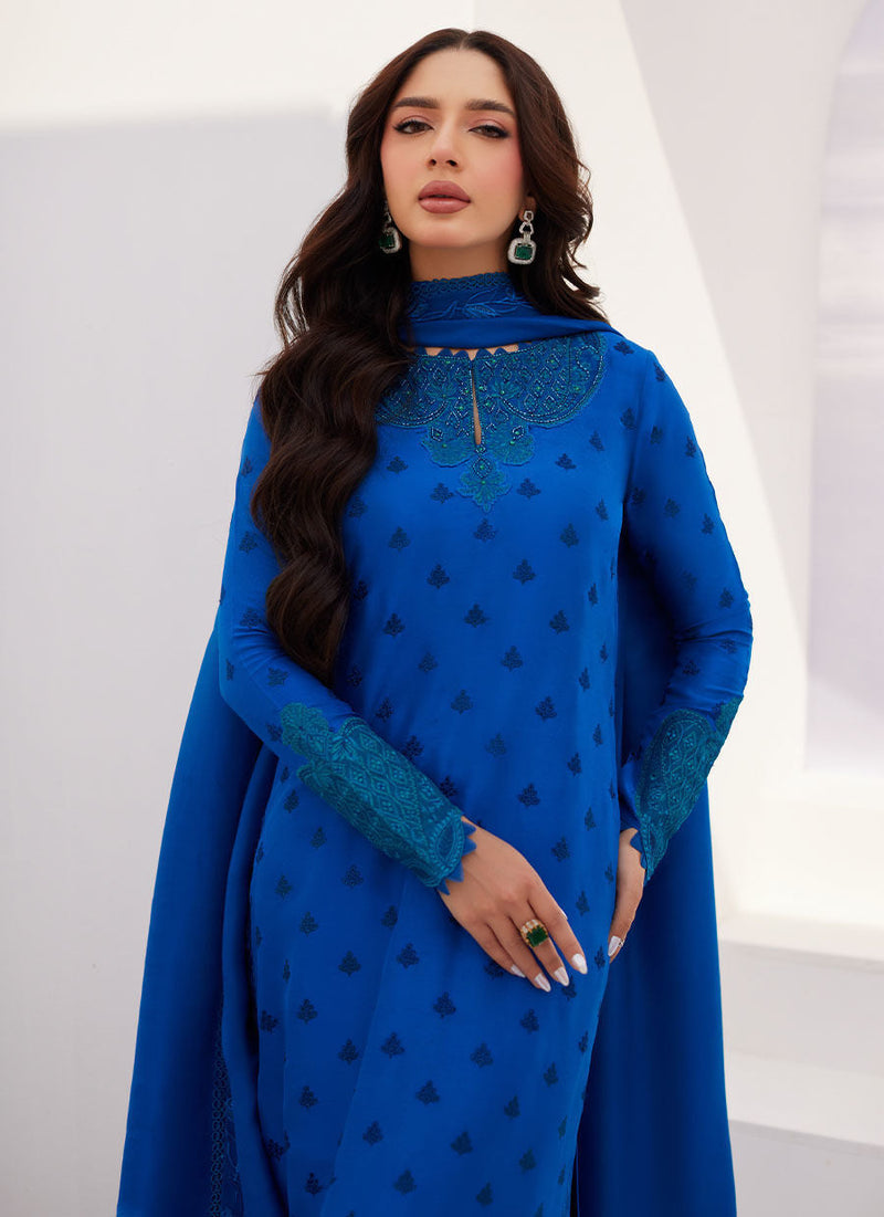 Farah Talib Aziz | Zaza Luxe Pret 24 | CHARR BLUE EMBROIDERED RAW SILK SHIRT AND DUPATTA by Farah Talib Aziz - Designer Dress - Type: Ladies Clothes - Available at Libayah - 100% Original