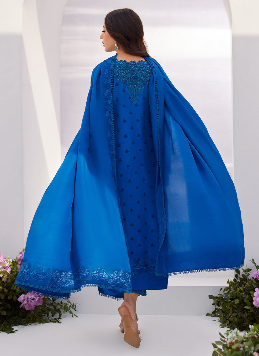 Farah Talib Aziz | Zaza Luxe Pret 24 | CHARR BLUE EMBROIDERED RAW SILK SHIRT AND DUPATTA by Farah Talib Aziz - Designer Dress - Type: Ladies Clothes - Available at Libayah - 100% Original