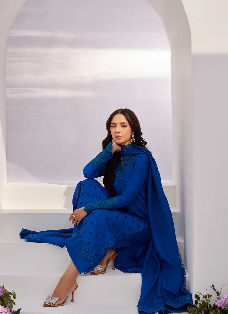 Farah Talib Aziz | Zaza Luxe Pret 24 | CHARR BLUE EMBROIDERED RAW SILK SHIRT AND DUPATTA by Farah Talib Aziz - Designer Dress - Type: Ladies Clothes - Available at Libayah - 100% Original