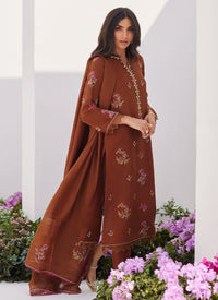 Farah Talib Aziz | Zaza Luxe Pret 24 | NOEMIE CHOCOLATE EMBROIDERED RAW SILK SHIRT AND DUPATTA by Farah Talib Aziz - Designer Dress - Type: Ladies Clothes - Available at Libayah - 100% Original