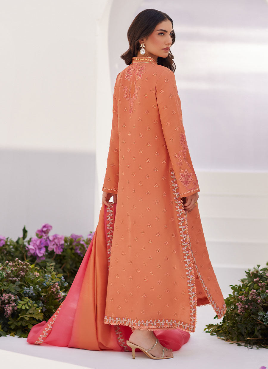 Farah Talib Aziz | Zaza Luxe Pret 24 | ELYNA CORAL EMBROIDERED RAW SILK SHIRT AND DUPATTA by Farah Talib Aziz - Designer Dress - Type: Ladies Clothes - Available at Libayah - 100% Original