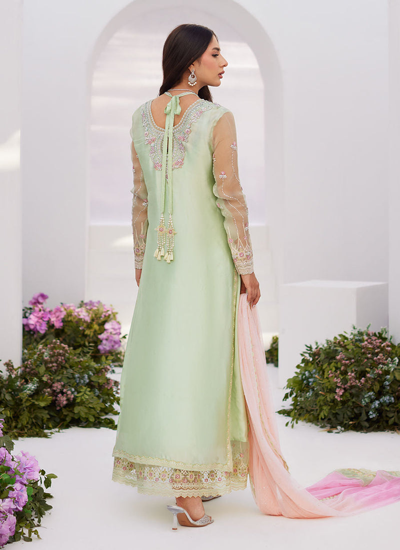 Farah Talib Aziz | Zaza Luxe Pret 24 | COLLETTE MINT OMBRE EMBELLISHED COLUMN SHIRT WITH KALIDAAR WITH EMBROIDERED SLIP by Farah Talib Aziz - Designer Dress - Type: Ladies Clothes - Available at Libayah - 100% Original