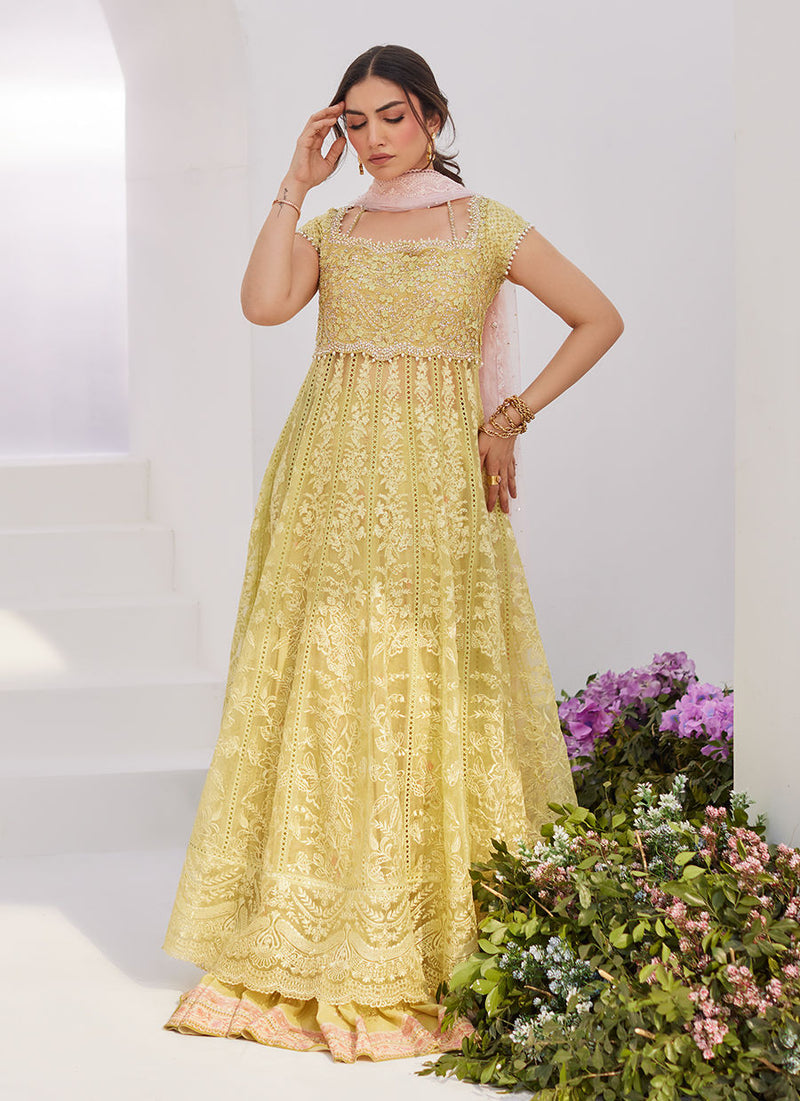 Farah Talib Aziz | Zaza Luxe Pret 24 | REINE KIWI EMBROIDERED EMBELLISHED KALIDAAR by Farah Talib Aziz - Designer Dress - Type: Ladies Clothes - Available at Libayah - 100% Original