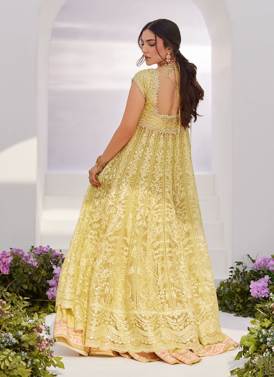 Farah Talib Aziz | Zaza Luxe Pret 24 | REINE KIWI EMBROIDERED EMBELLISHED KALIDAAR by Farah Talib Aziz - Designer Dress - Type: Ladies Clothes - Available at Libayah - 100% Original