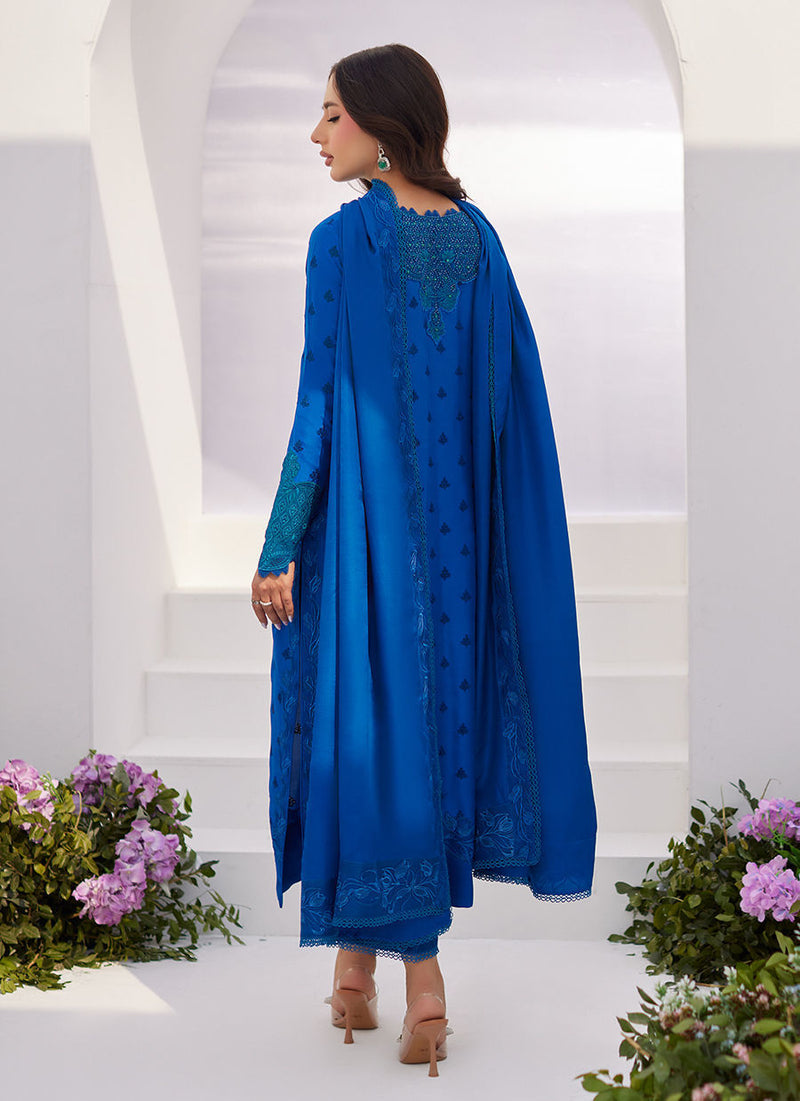 Farah Talib Aziz | Zaza Luxe Pret 24 | CHARR BLUE EMBROIDERED RAW SILK SHIRT AND DUPATTA by Farah Talib Aziz - Designer Dress - Type: Ladies Clothes - Available at Libayah - 100% Original