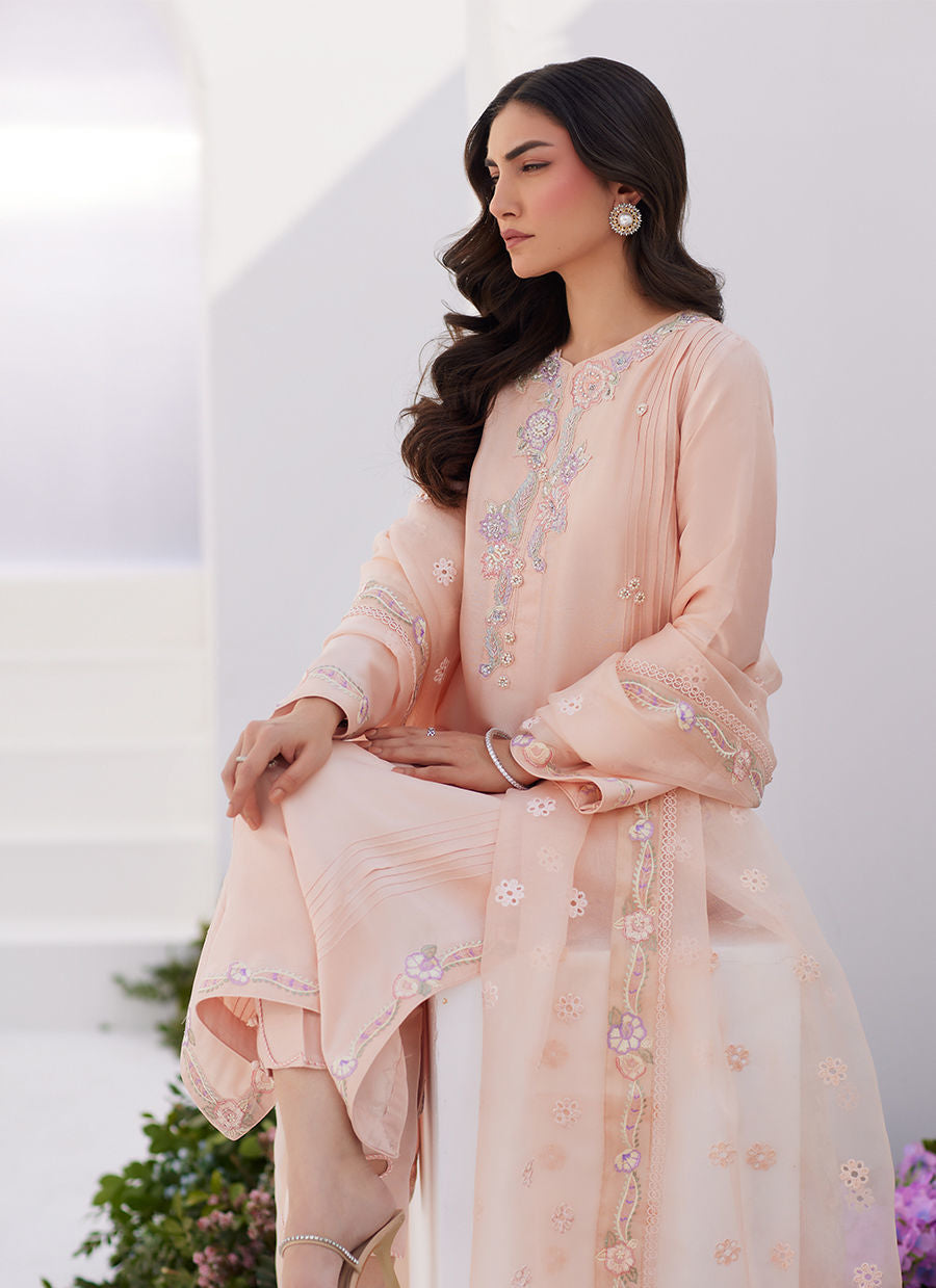 Farah Talib Aziz | Zaza Luxe Pret 24 | ELEA PEACH EMBROIDERED RAW SILK SHIRT AND DUPATTA by Farah Talib Aziz - Designer Dress - Type: Ladies Clothes - Available at Libayah - 100% Original
