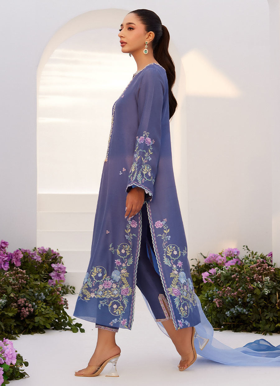 Farah Talib Aziz | Zaza Luxe Pret 24 | ALO BLUE EMBROIDERED SHIRT AND DUPATTA by Farah Talib Aziz - Designer Dress - Type: Ladies Clothes - Available at Libayah - 100% Original