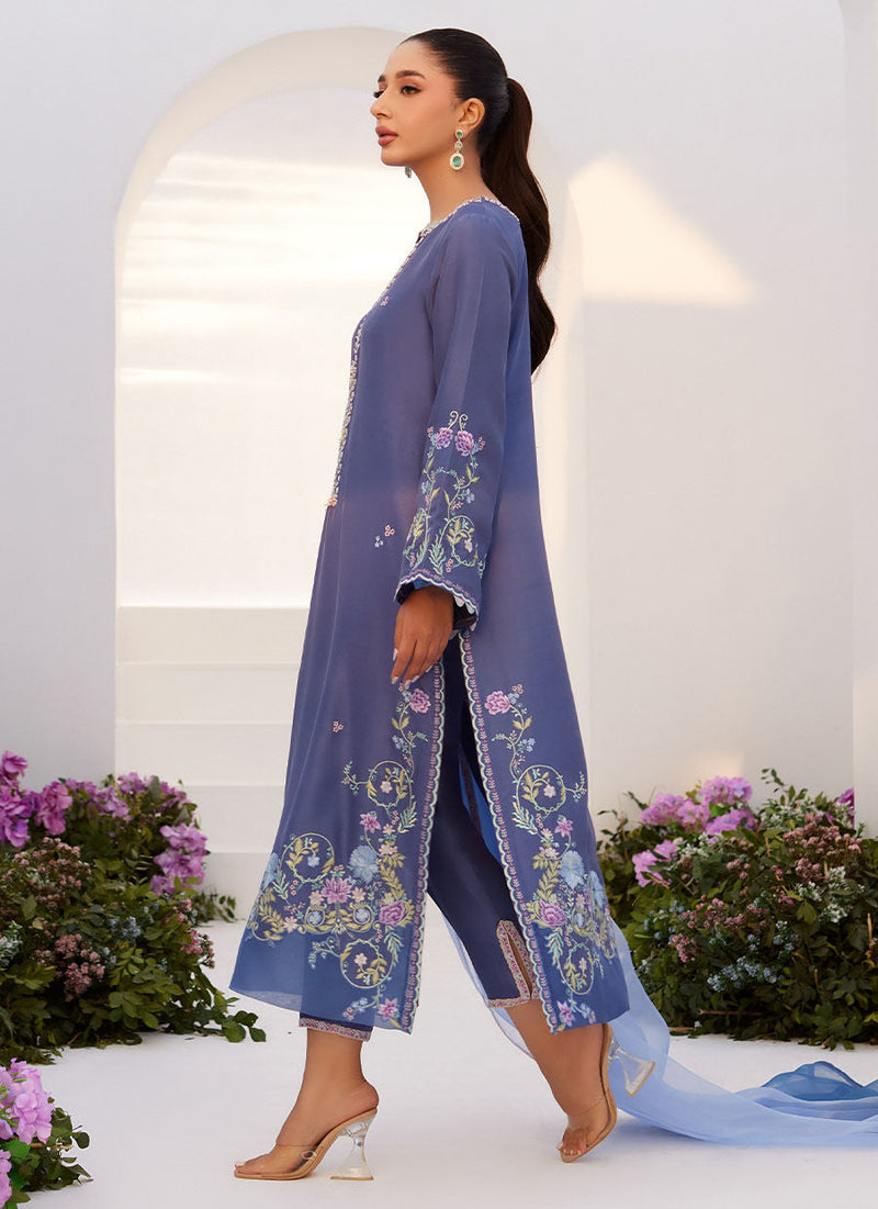 Farah Talib Aziz | Zaza Luxe Pret 24 | ALO BLUE EMBROIDERED SHIRT AND DUPATTA by Farah Talib Aziz - Designer Dress - Type: Ladies Clothes - Available at Libayah - 100% Original