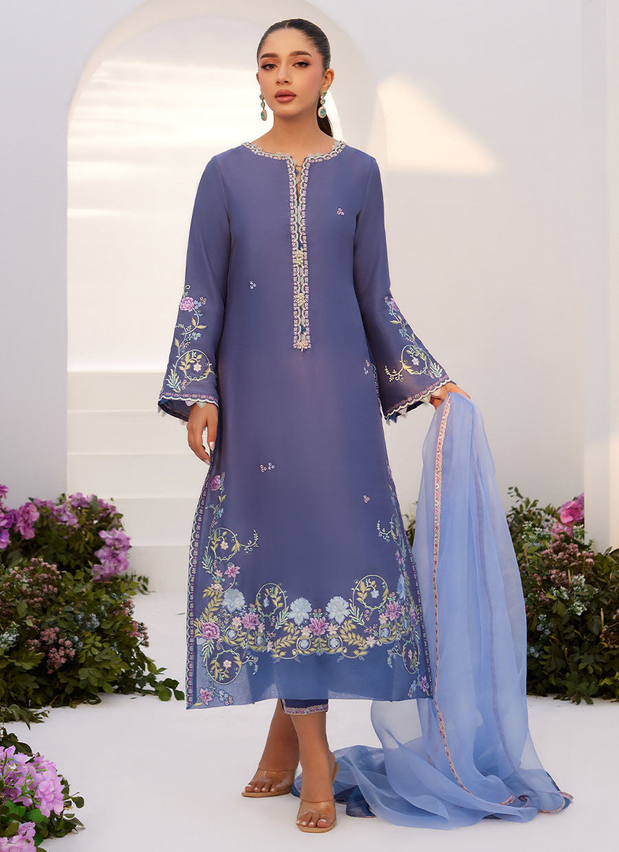 Farah Talib Aziz | Zaza Luxe Pret 24 | ALO BLUE EMBROIDERED SHIRT AND DUPATTA by Farah Talib Aziz - Designer Dress - Type: Ladies Clothes - Available at Libayah - 100% Original