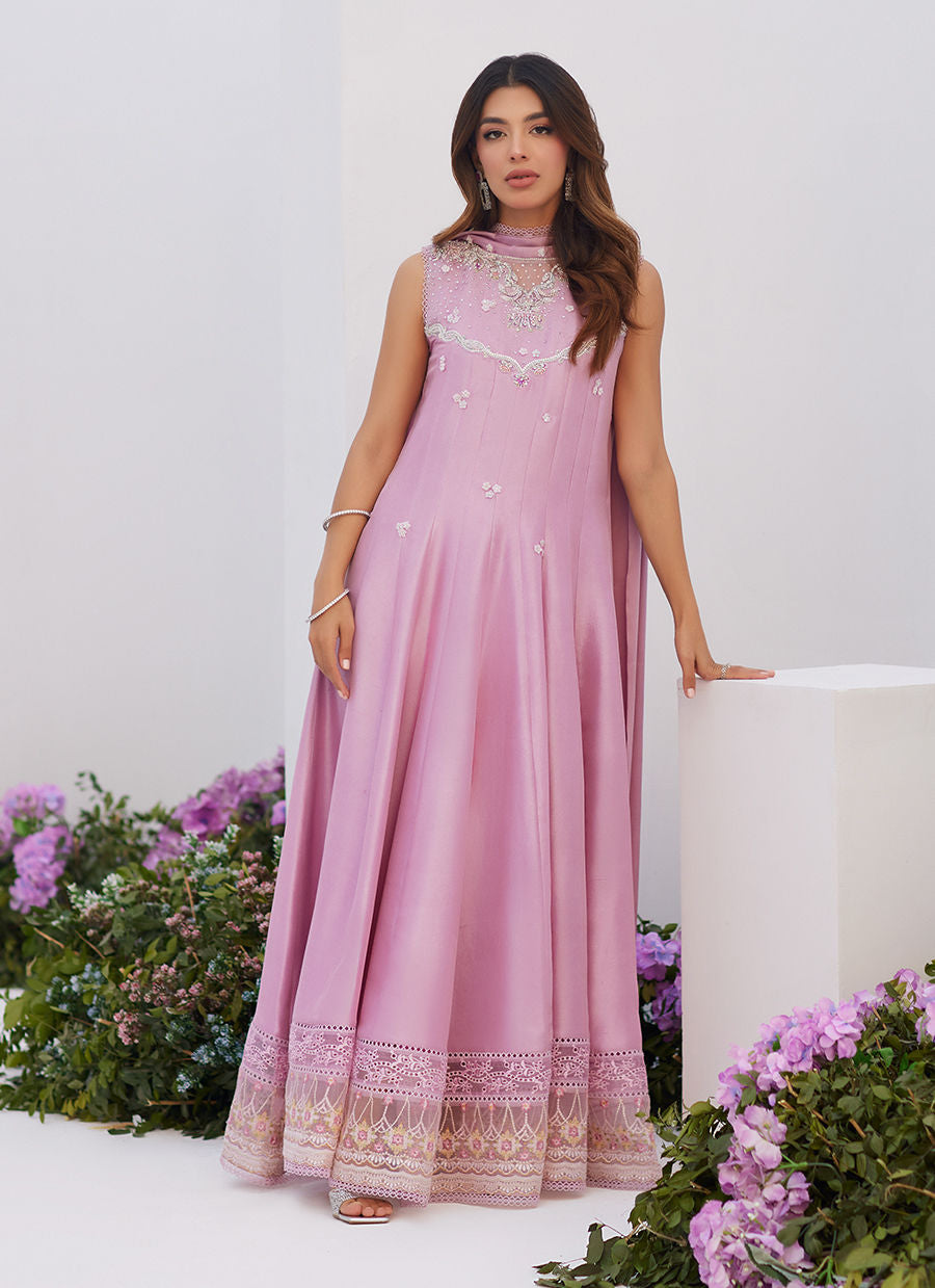 Farah Talib Aziz | Zaza Luxe Pret 24 | CECE MAUVE EMBELLISHED RAW SILK KALIDAR WITH CHARMUESE DUPATTA by Farah Talib Aziz - Designer Dress - Type: Ladies Clothes - Available at Libayah - 100% Original