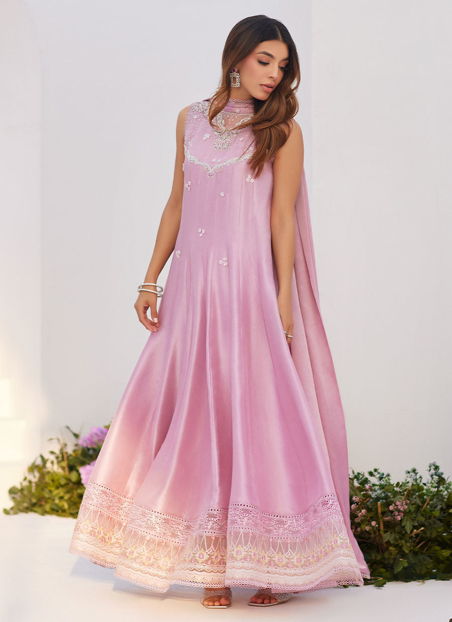 Farah Talib Aziz | Zaza Luxe Pret 24 | CECE MAUVE EMBELLISHED RAW SILK KALIDAR WITH CHARMUESE DUPATTA by Farah Talib Aziz - Designer Dress - Type: Ladies Clothes - Available at Libayah - 100% Original