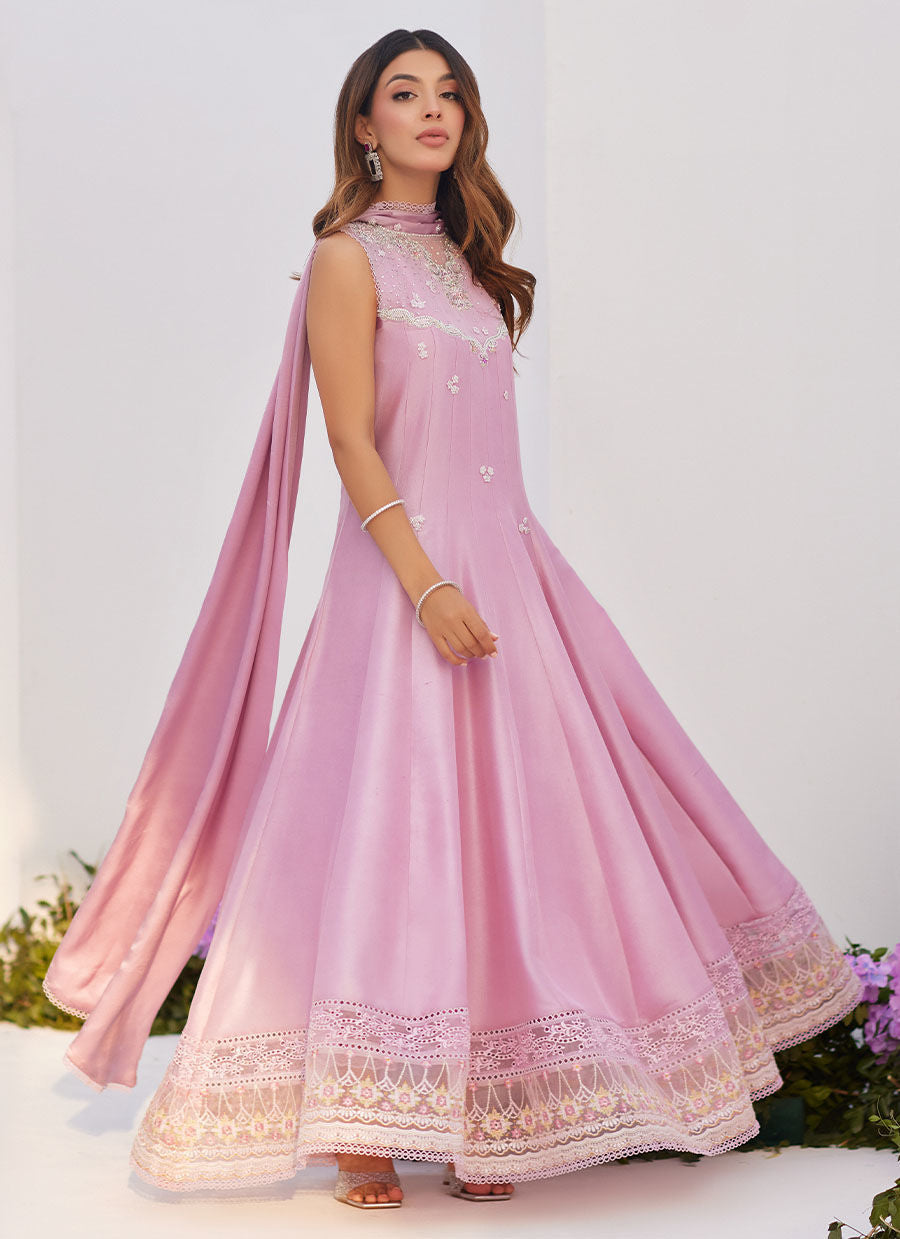 Farah Talib Aziz | Zaza Luxe Pret 24 | CECE MAUVE EMBELLISHED RAW SILK KALIDAR WITH CHARMUESE DUPATTA by Farah Talib Aziz - Designer Dress - Type: Ladies Clothes - Available at Libayah - 100% Original