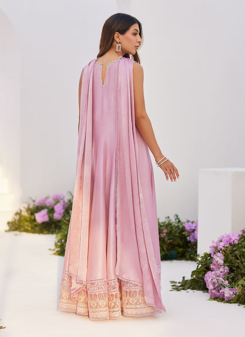 Farah Talib Aziz | Zaza Luxe Pret 24 | CECE MAUVE EMBELLISHED RAW SILK KALIDAR WITH CHARMUESE DUPATTA by Farah Talib Aziz - Designer Dress - Type: Ladies Clothes - Available at Libayah - 100% Original