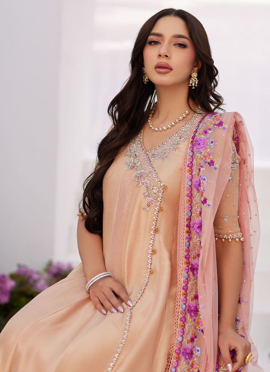 Farah Talib Aziz | Zaza Luxe Pret 24 | LISETTE FAWN EMBELLISHED RAW SILK ANGARKHA AND DUPATTA by Farah Talib Aziz - Designer Dress - Type: Ladies Clothes - Available at Libayah - 100% Original