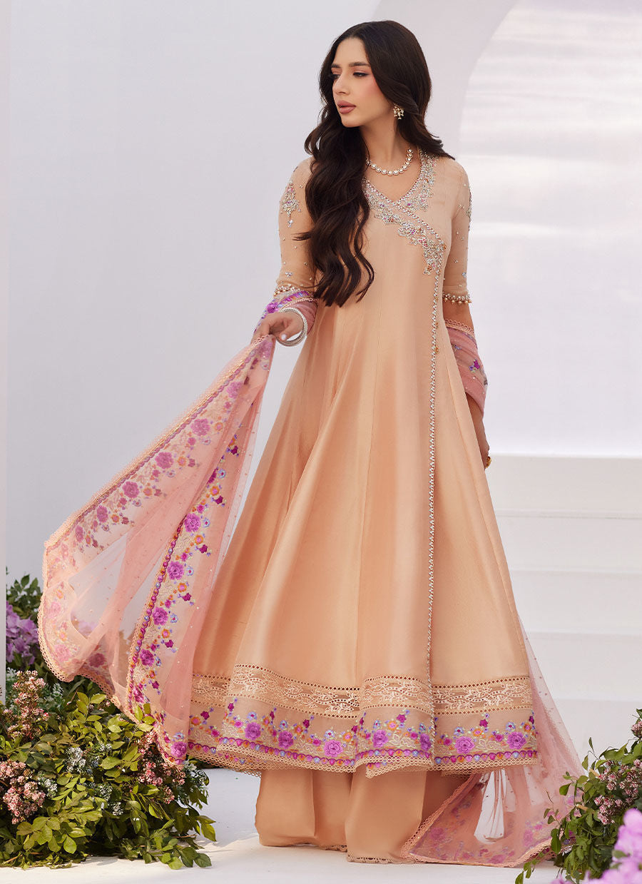 Farah Talib Aziz | Zaza Luxe Pret 24 | LISETTE FAWN EMBELLISHED RAW SILK ANGARKHA AND DUPATTA by Farah Talib Aziz - Designer Dress - Type: Ladies Clothes - Available at Libayah - 100% Original