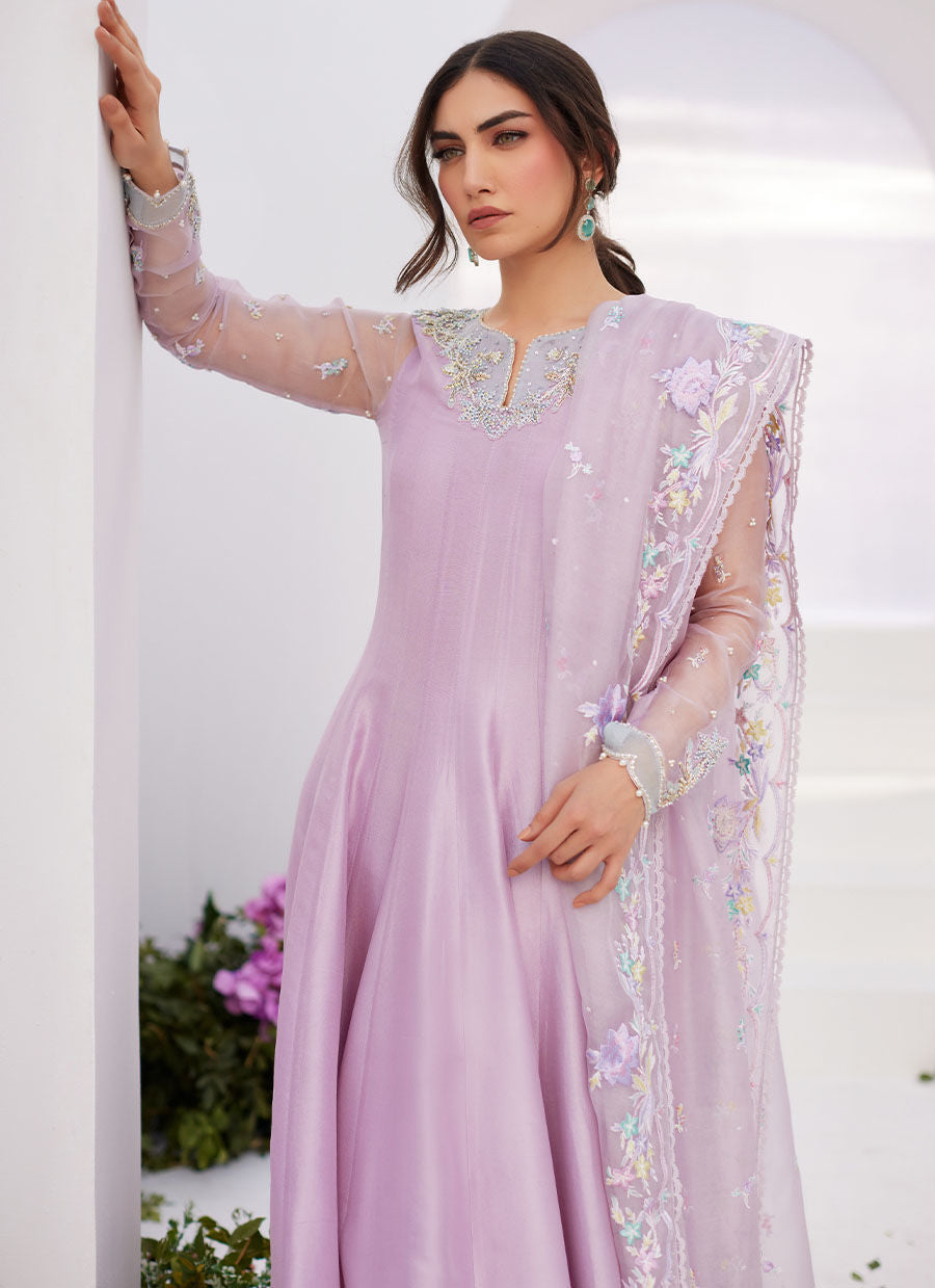 Farah Talib Aziz | Zaza Luxe Pret 24 | MANON LILAC EMBELLISHED RAW SILK KALIDAAR by Farah Talib Aziz - Designer Dress - Type: Ladies Clothes - Available at Libayah - 100% Original