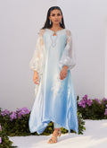 Farah Talib Aziz | Zaza Luxe Pret 24 | BOW OMBRE BLUE EMBELLISHED KAFTAN CUT SHIRT by Farah Talib Aziz - Designer Dress - Type: Ladies Clothes - Available at Libayah - 100% Original