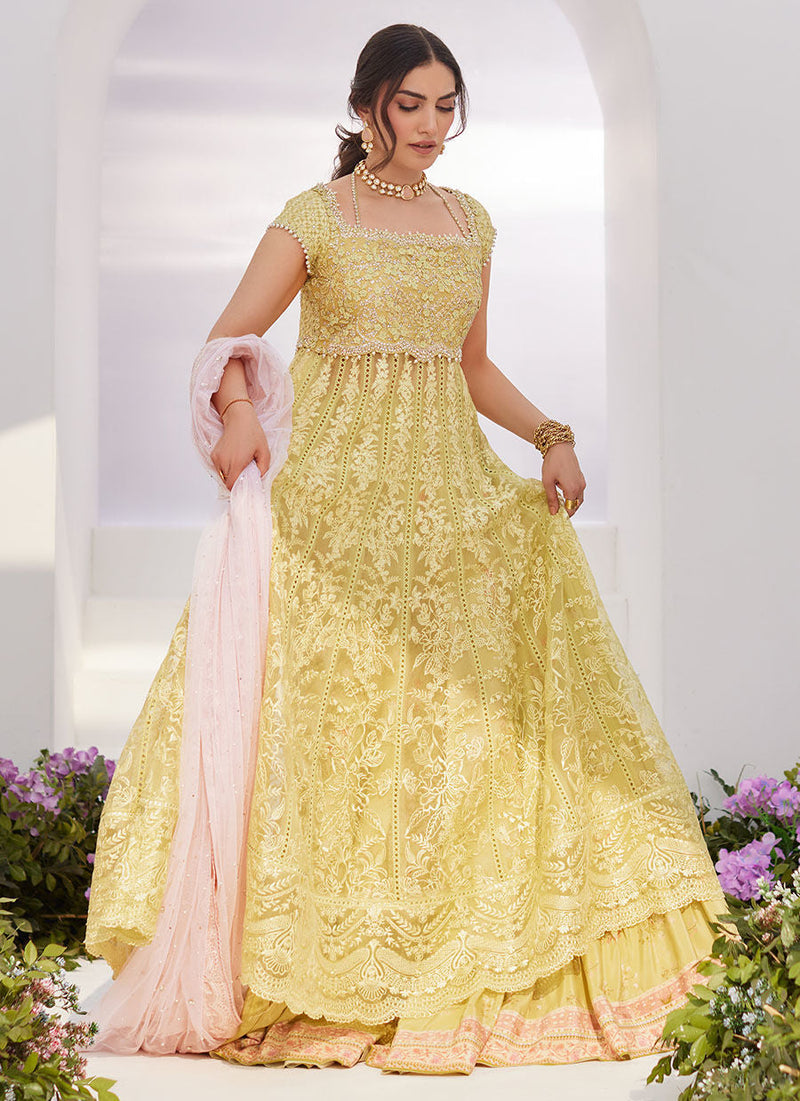 Farah Talib Aziz | Zaza Luxe Pret 24 | REINE KIWI EMBROIDERED EMBELLISHED KALIDAAR by Farah Talib Aziz - Designer Dress - Type: Ladies Clothes - Available at Libayah - 100% Original