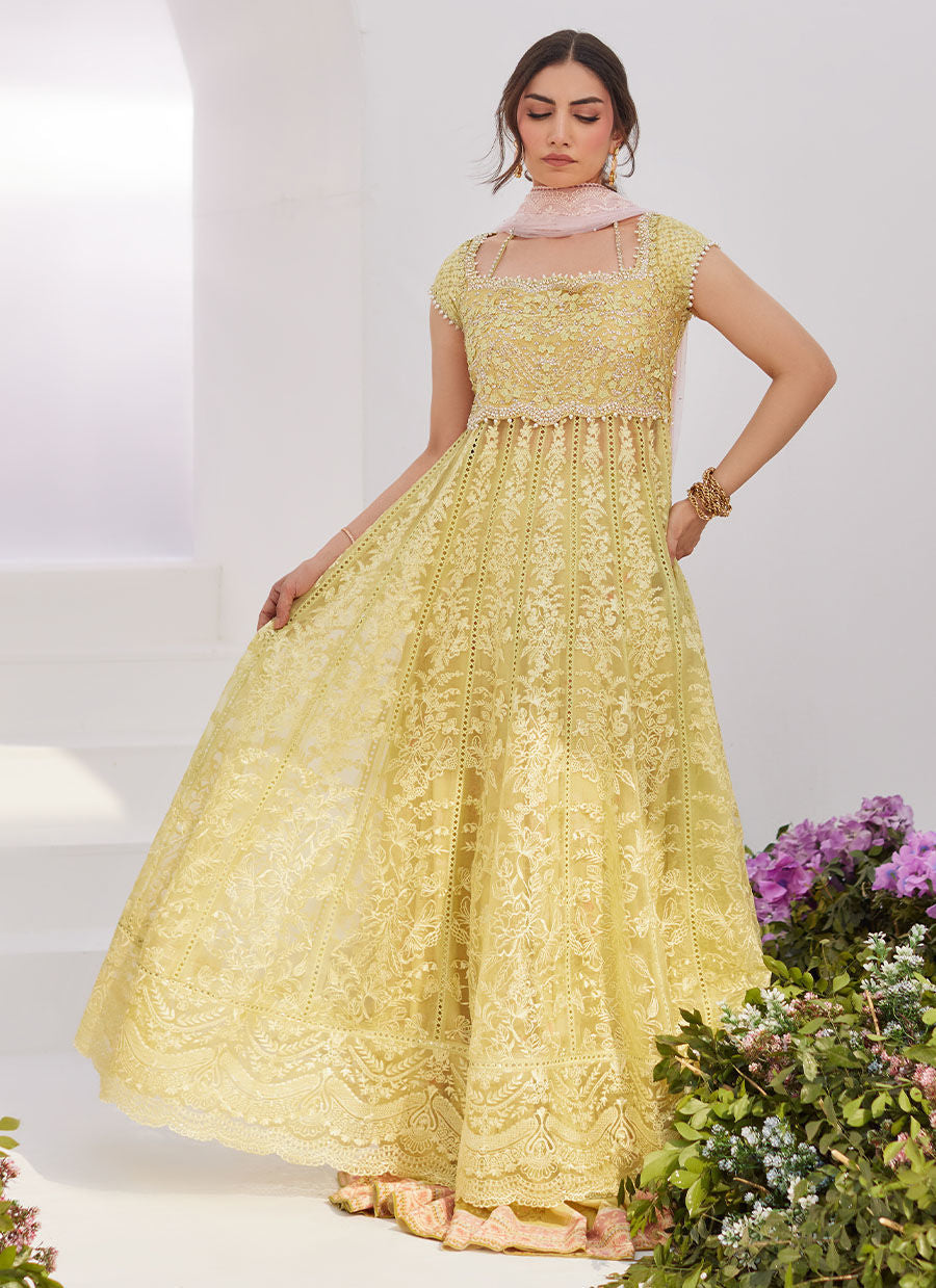 Farah Talib Aziz | Zaza Luxe Pret 24 | REINE KIWI EMBROIDERED EMBELLISHED KALIDAAR by Farah Talib Aziz - Designer Dress - Type: Ladies Clothes - Available at Libayah - 100% Original