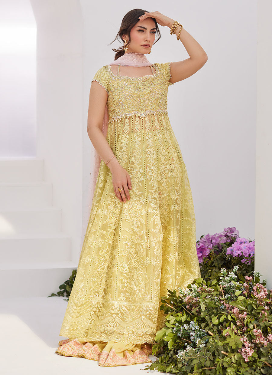 Farah Talib Aziz | Zaza Luxe Pret 24 | REINE KIWI EMBROIDERED EMBELLISHED KALIDAAR by Farah Talib Aziz - Designer Dress - Type: Ladies Clothes - Available at Libayah - 100% Original