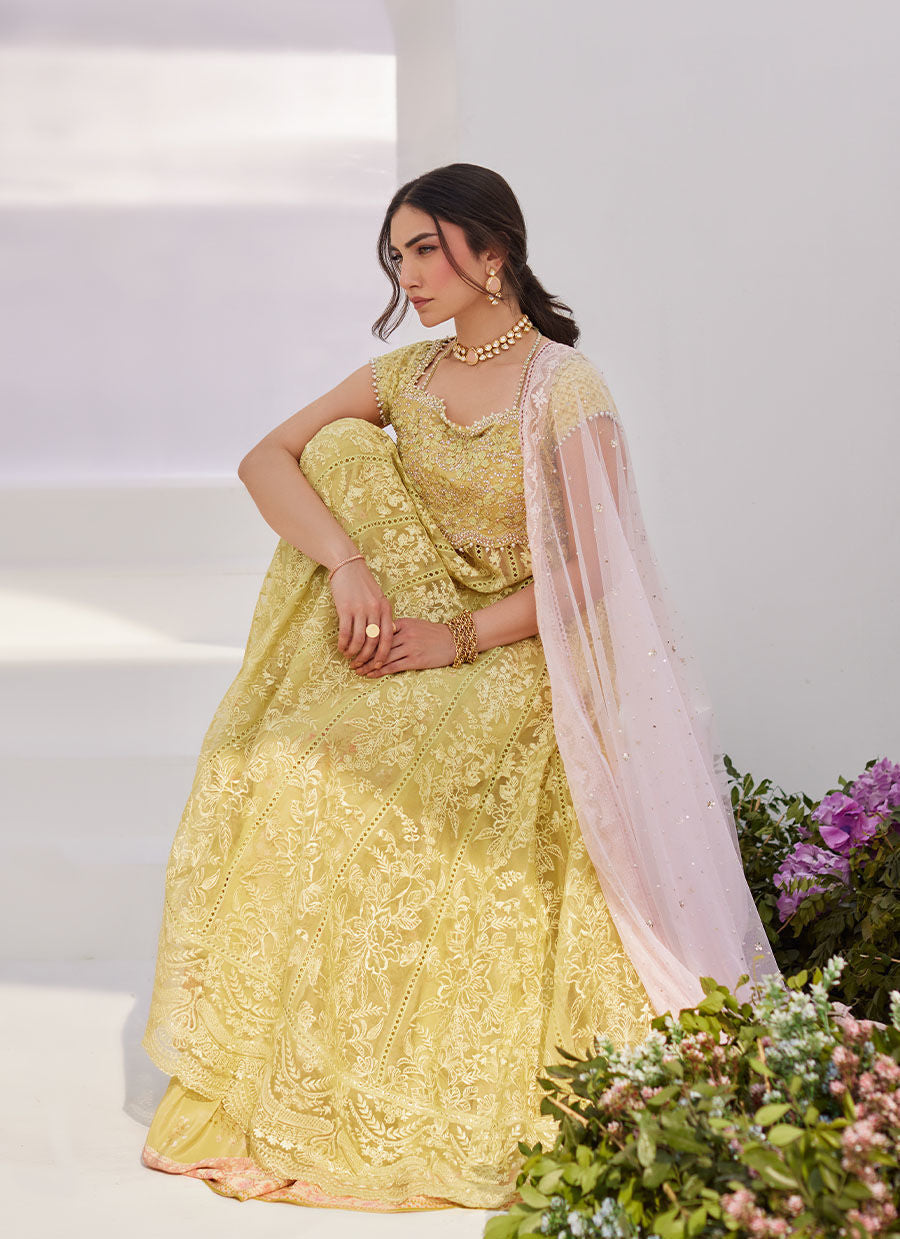 Farah Talib Aziz | Zaza Luxe Pret 24 | REINE KIWI EMBROIDERED EMBELLISHED KALIDAAR by Farah Talib Aziz - Designer Dress - Type: Ladies Clothes - Available at Libayah - 100% Original