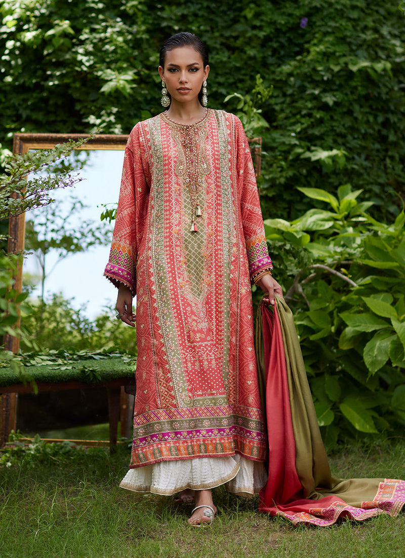 Farah Talib Aziz | Mayna Festive Prints 24 | Bazif Burnt Orange Shirt And Dupatta by Farah Talib Aziz - Designer Dress - Type: Ladies Clothes - Available at Libayah - 100% Original
