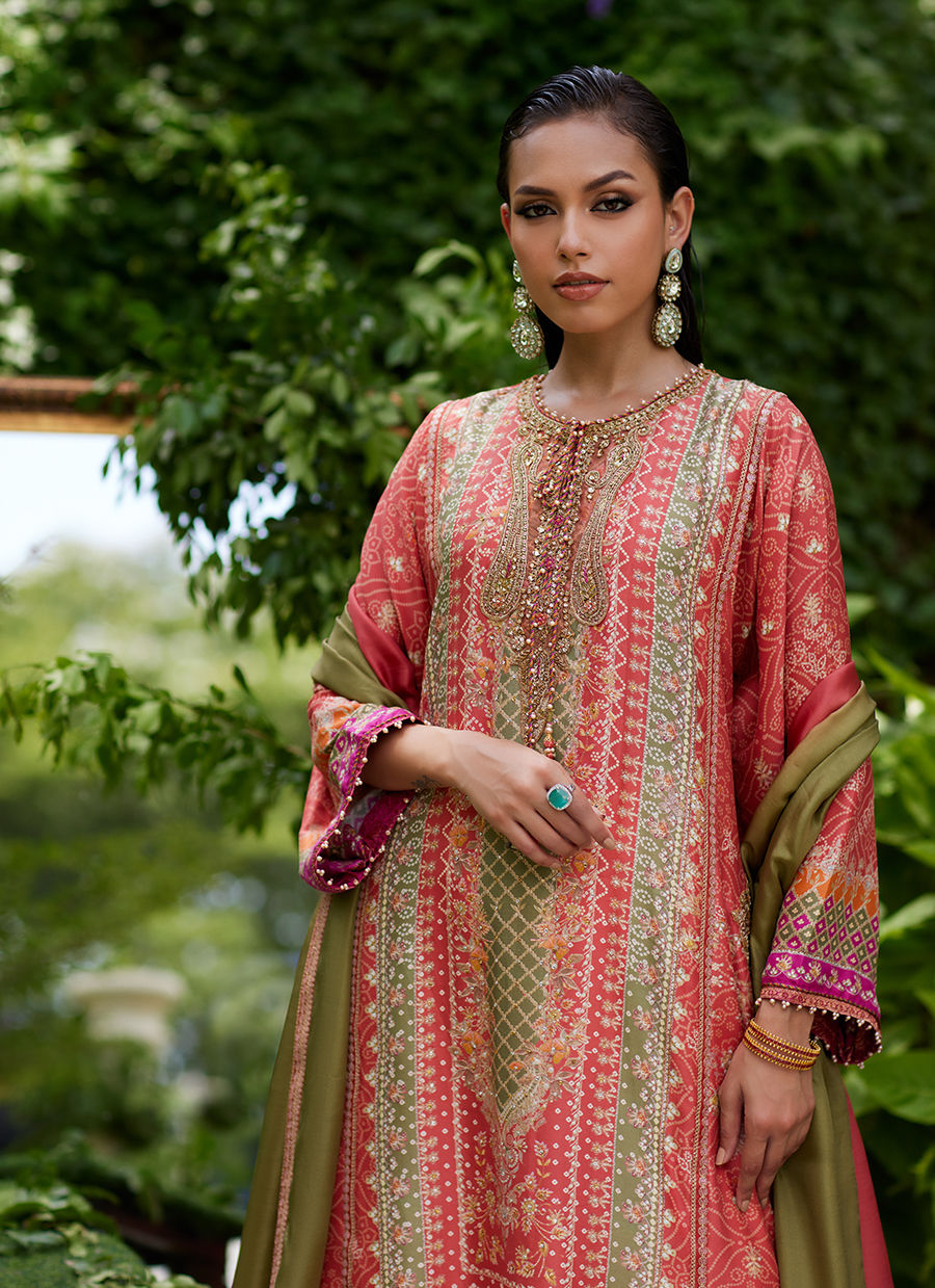 Farah Talib Aziz | Mayna Festive Prints 24 | Bazif Burnt Orange Shirt And Dupatta by Farah Talib Aziz - Designer Dress - Type: Ladies Clothes - Available at Libayah - 100% Original