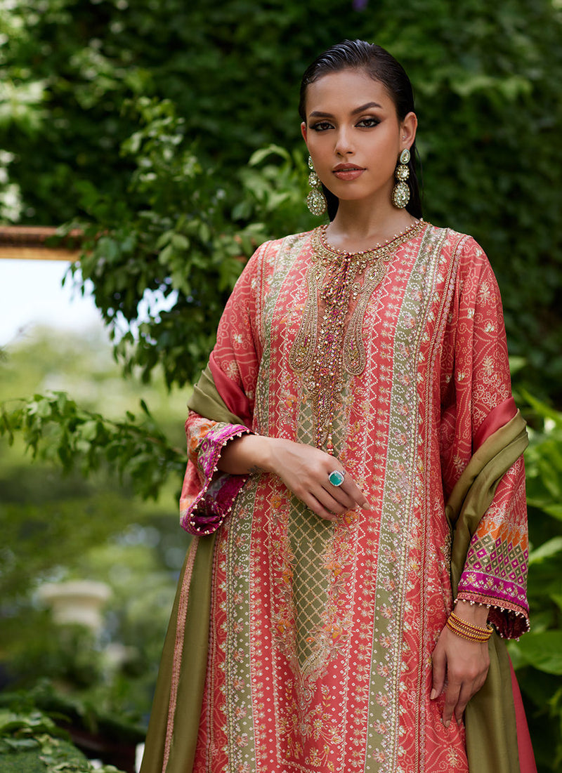 Farah Talib Aziz | Mayna Festive Prints 24 | Bazif Burnt Orange Shirt And Dupatta by Farah Talib Aziz - Designer Dress - Type: Ladies Clothes - Available at Libayah - 100% Original