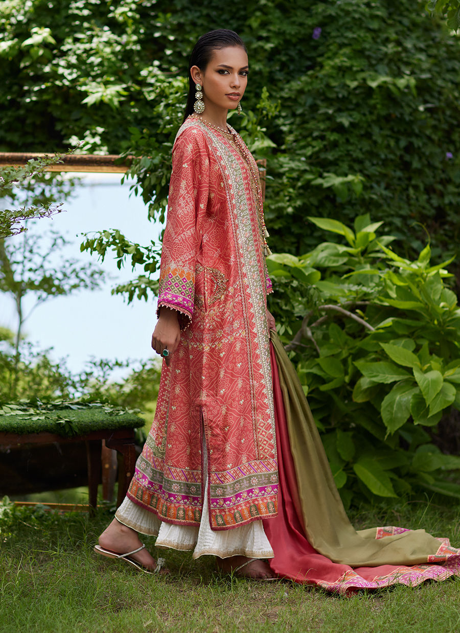 Farah Talib Aziz | Mayna Festive Prints 24 | Bazif Burnt Orange Shirt And Dupatta by Farah Talib Aziz - Designer Dress - Type: Ladies Clothes - Available at Libayah - 100% Original