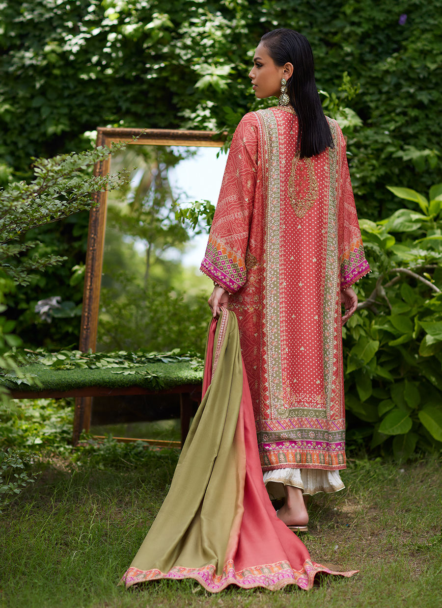 Farah Talib Aziz | Mayna Festive Prints 24 | Bazif Burnt Orange Shirt And Dupatta by Farah Talib Aziz - Designer Dress - Type: Ladies Clothes - Available at Libayah - 100% Original