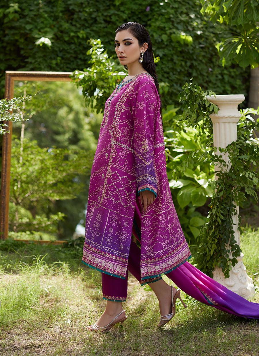 Farah Talib Aziz | Mayna Festive Prints 24 | Tazeen Magenta Ombre Shirt And Dupatta by Farah Talib Aziz - Designer Dress - Type: Ladies Clothes - Available at Libayah - 100% Original