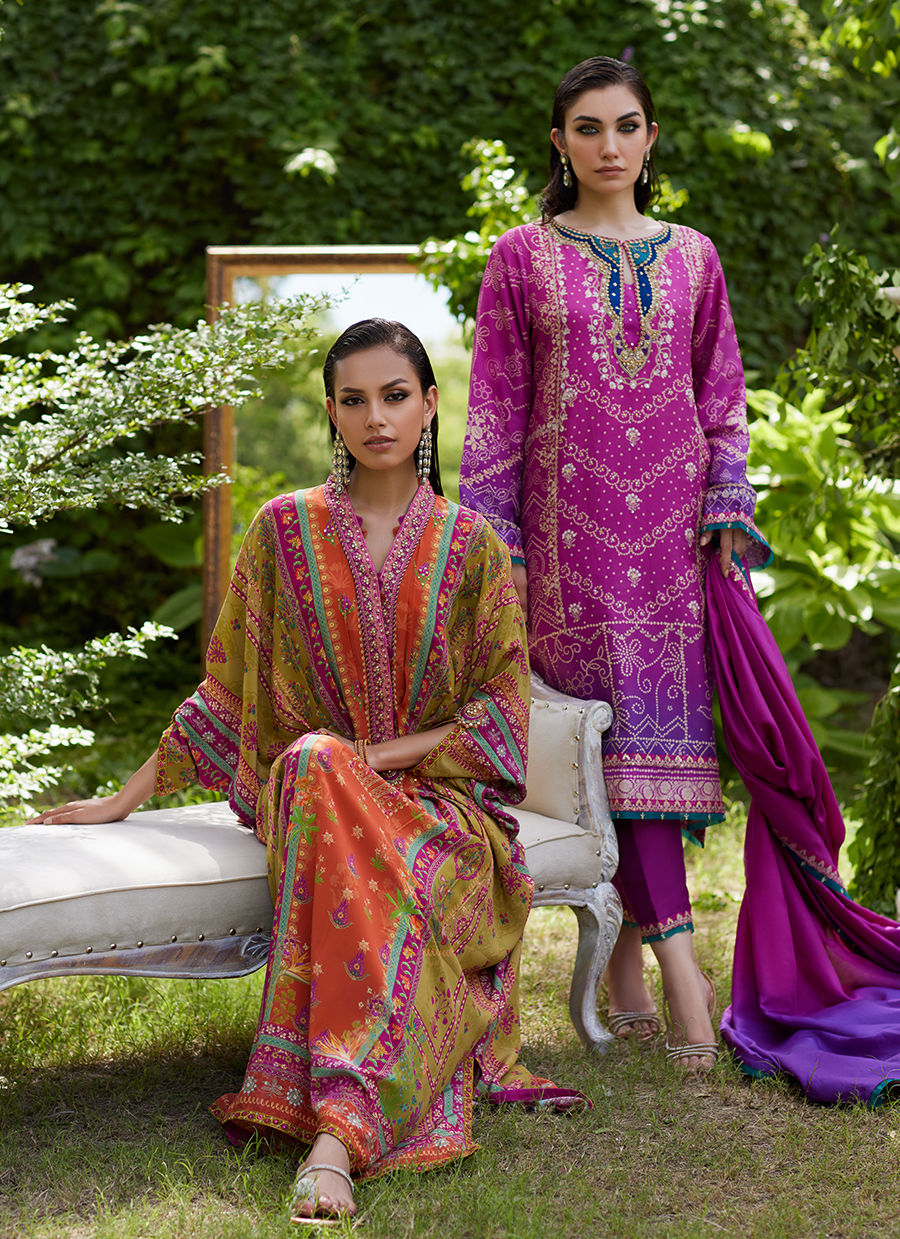 Farah Talib Aziz | Mayna Festive Prints 24 | Tazeen Magenta Ombre Shirt And Dupatta by Farah Talib Aziz - Designer Dress - Type: Ladies Clothes - Available at Libayah - 100% Original