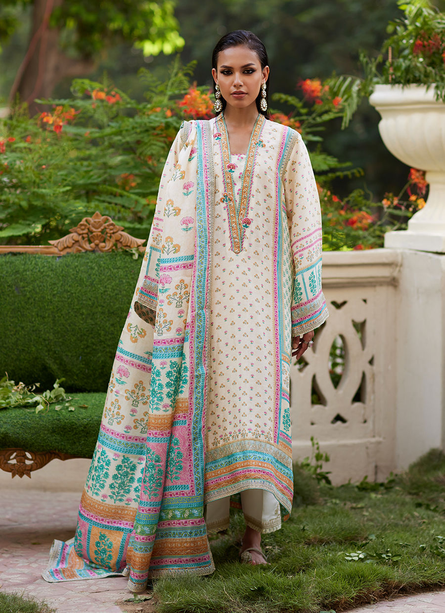 Farah Talib Aziz | Mayna Festive Prints 24 | Nural Ivory Kurta And Dupatta by Farah Talib Aziz - Designer Dress - Type: Ladies Clothes - Available at Libayah - 100% Original