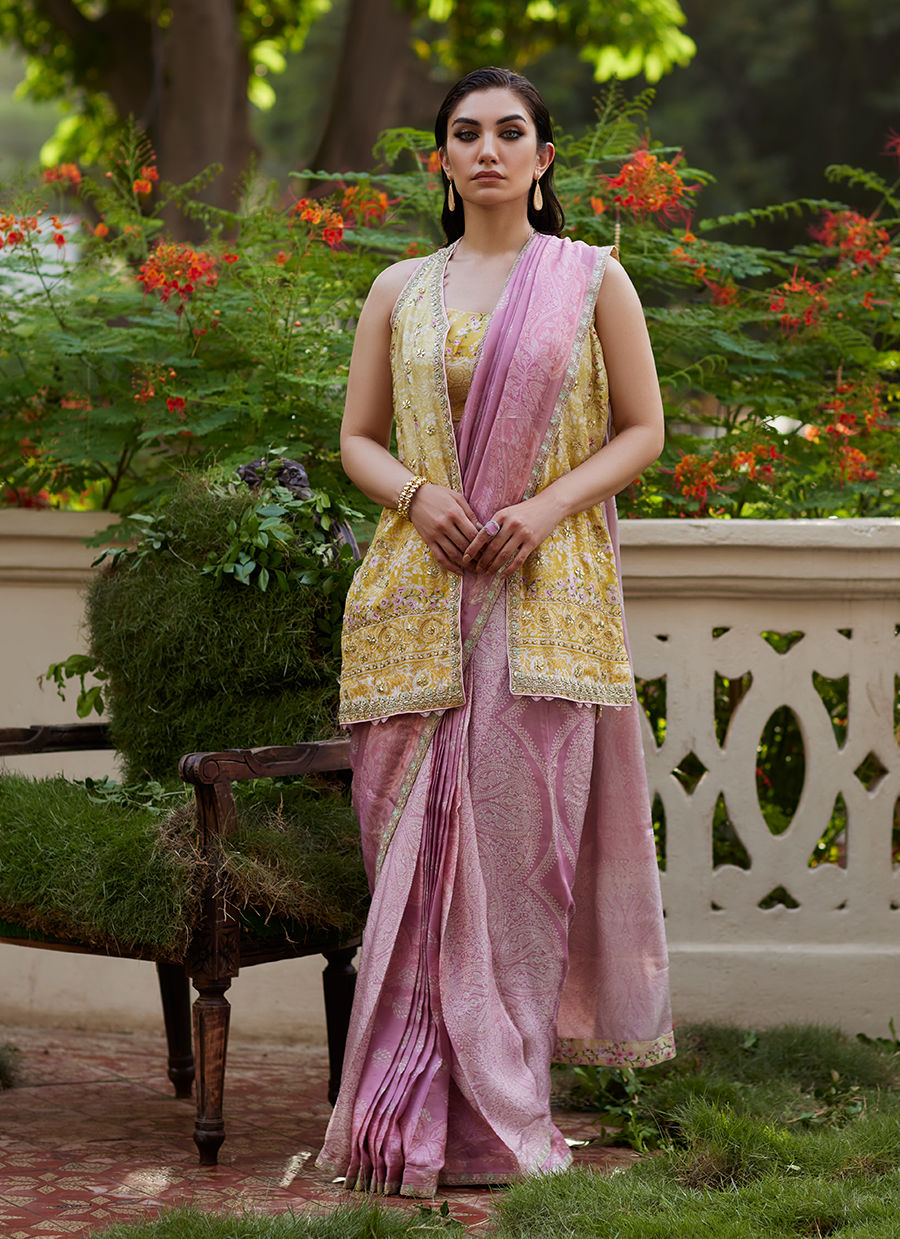 Farah Talib Aziz | Mayna Festive Prints 24 | Iqala Saree, Blouse And Jacket by Farah Talib Aziz - Designer Dress - Type: Ladies Clothes - Available at Libayah - 100% Original