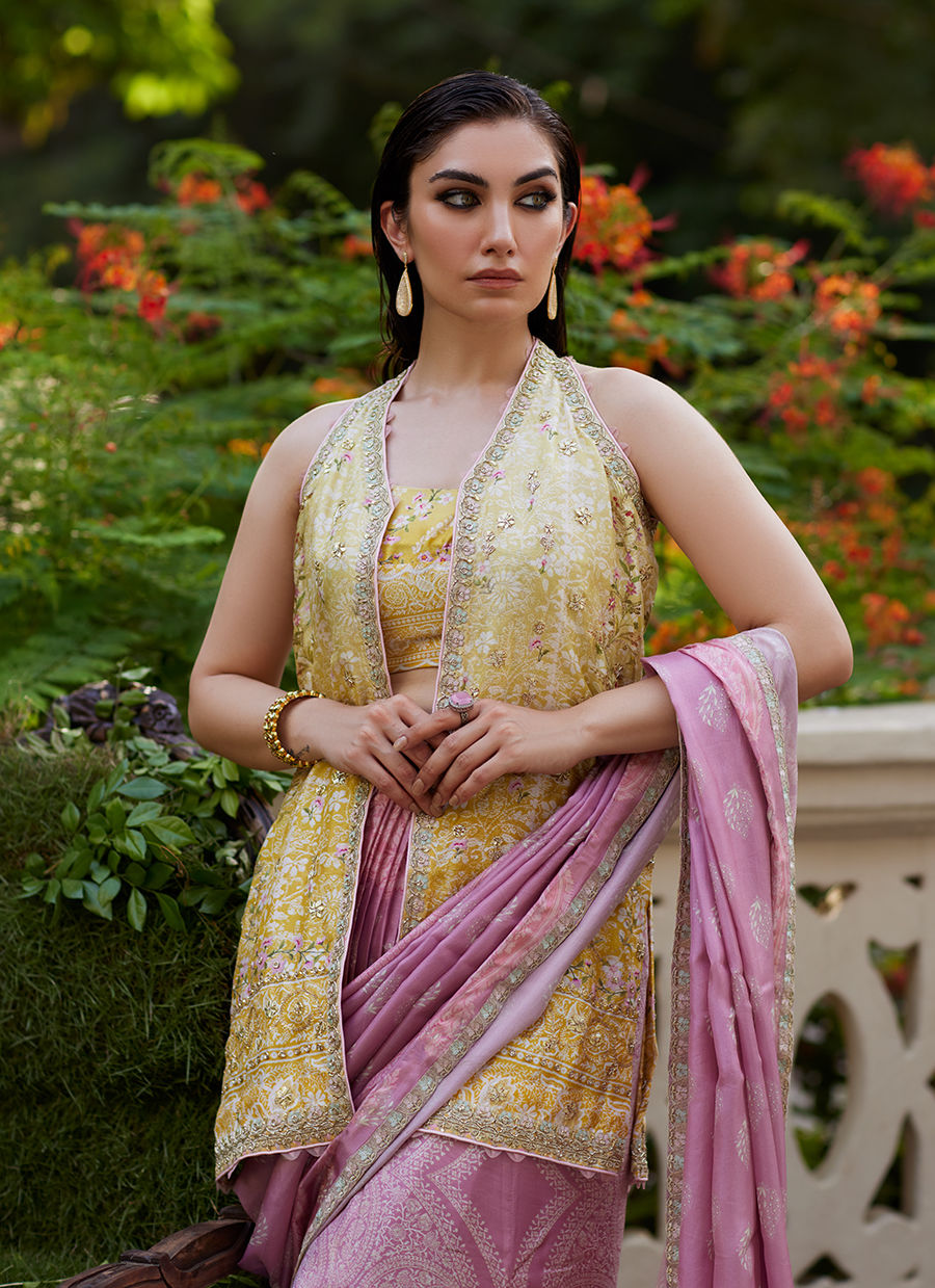 Farah Talib Aziz | Mayna Festive Prints 24 | Iqala Saree, Blouse And Jacket by Farah Talib Aziz - Designer Dress - Type: Ladies Clothes - Available at Libayah - 100% Original