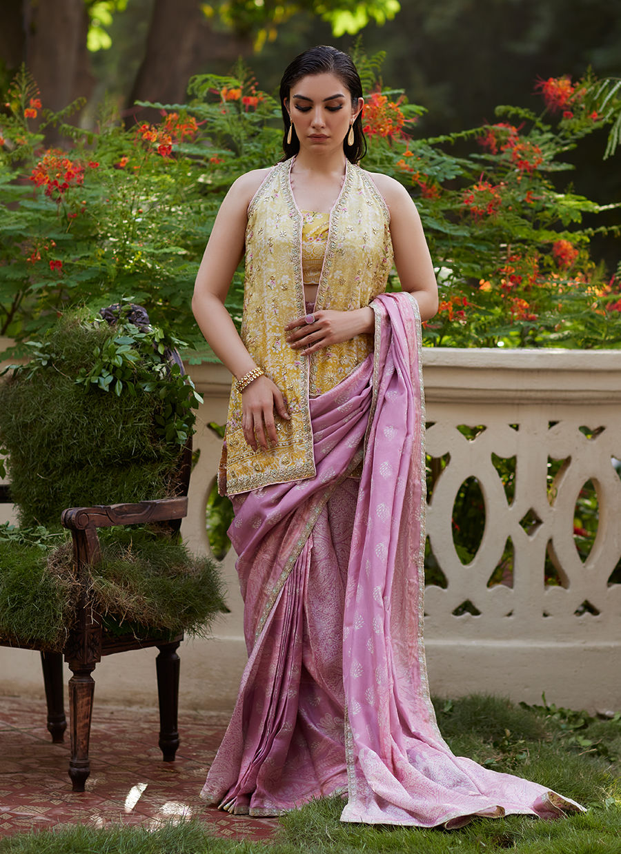 Farah Talib Aziz | Mayna Festive Prints 24 | Iqala Saree, Blouse And Jacket by Farah Talib Aziz - Designer Dress - Type: Ladies Clothes - Available at Libayah - 100% Original