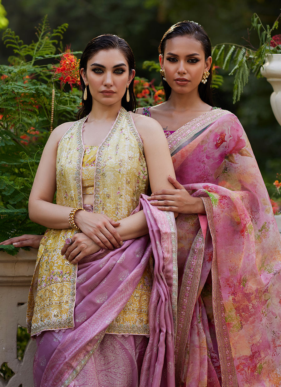 Farah Talib Aziz | Mayna Festive Prints 24 | Iqala Saree, Blouse And Jacket by Farah Talib Aziz - Designer Dress - Type: Ladies Clothes - Available at Libayah - 100% Original