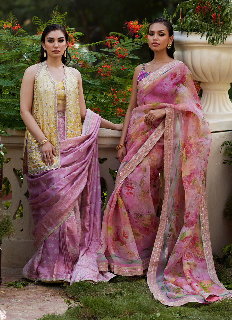 Farah Talib Aziz | Mayna Festive Prints 24 | Iqala Saree, Blouse And Jacket by Farah Talib Aziz - Designer Dress - Type: Ladies Clothes - Available at Libayah - 100% Original