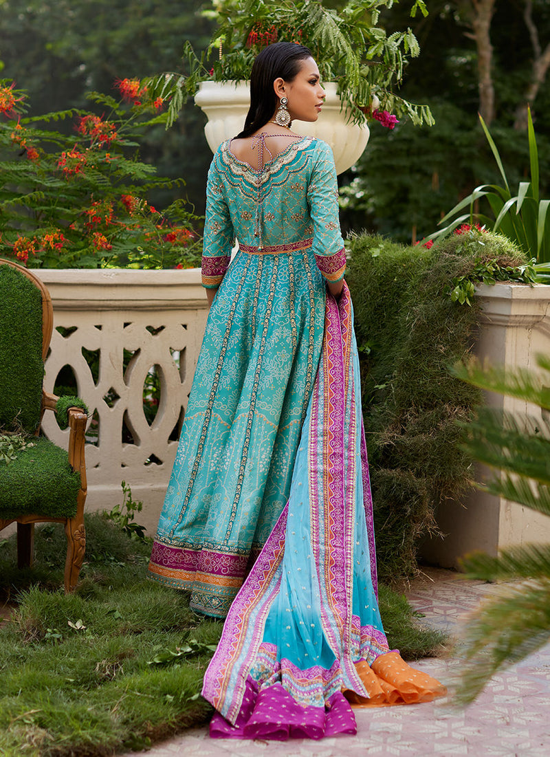Farah Talib Aziz | Mayna Festive Prints 24 | Zaiba Turquoise Kalidaar by Farah Talib Aziz - Designer Dress - Type: Ladies Clothes - Available at Libayah - 100% Original