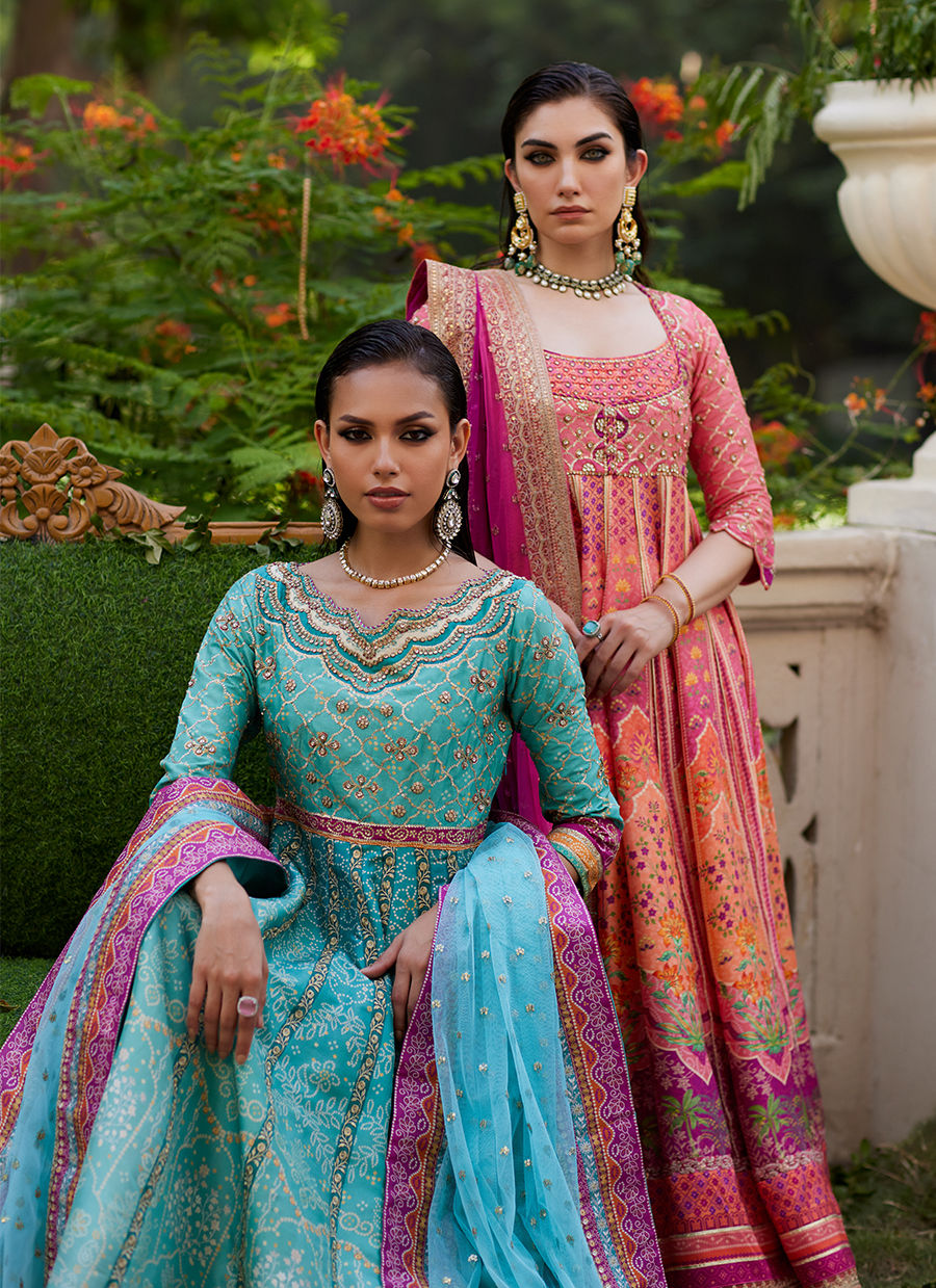 Farah Talib Aziz | Mayna Festive Prints 24 | Zaiba Turquoise Kalidaar by Farah Talib Aziz - Designer Dress - Type: Ladies Clothes - Available at Libayah - 100% Original